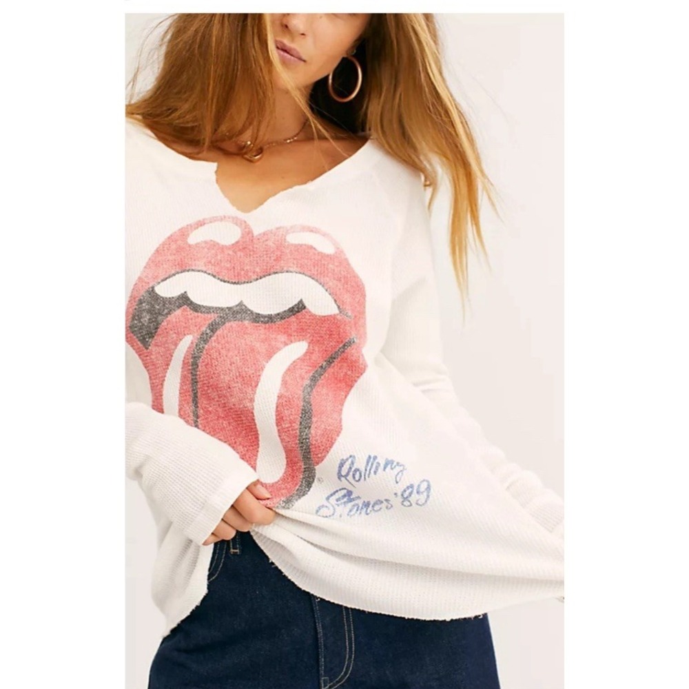Free People x Daydreamer Rolling Stones '89 Vintage White Thermal Shirt Rare M